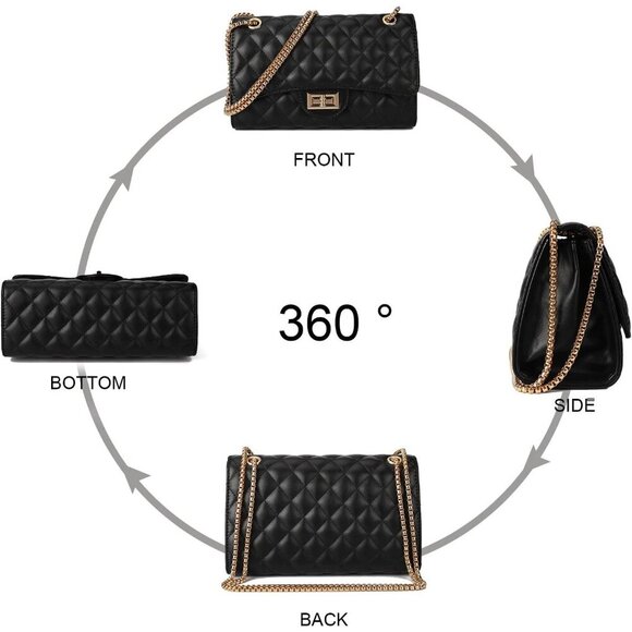 Women Black And Gold Imported Trendy Quilted Crossbody Shoulder Chain Bag - Picture 4 of 7